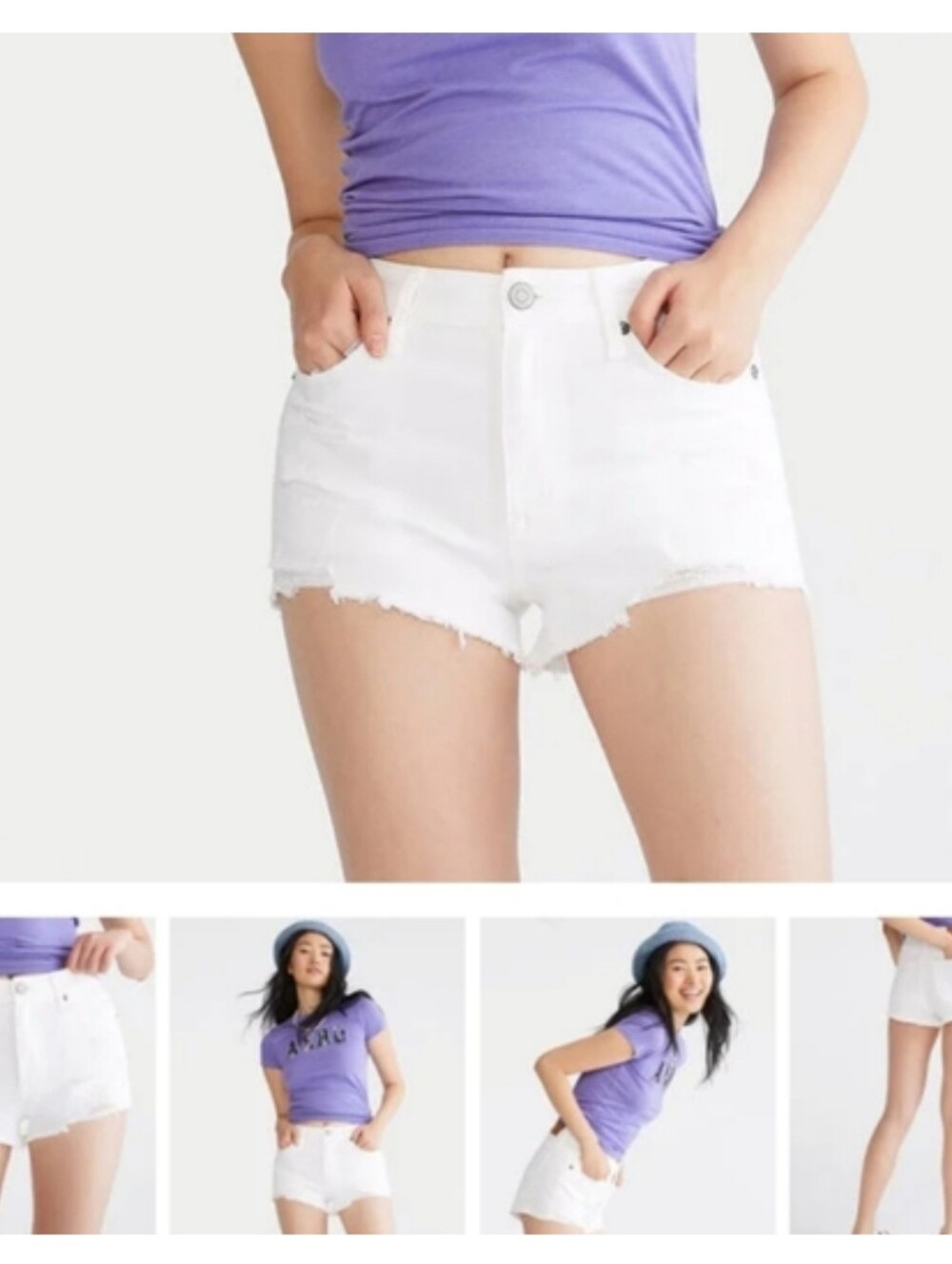 American Eagle Vintage Denim High Rise Shorty Shorts Sz 6 White Stretchy G-0450